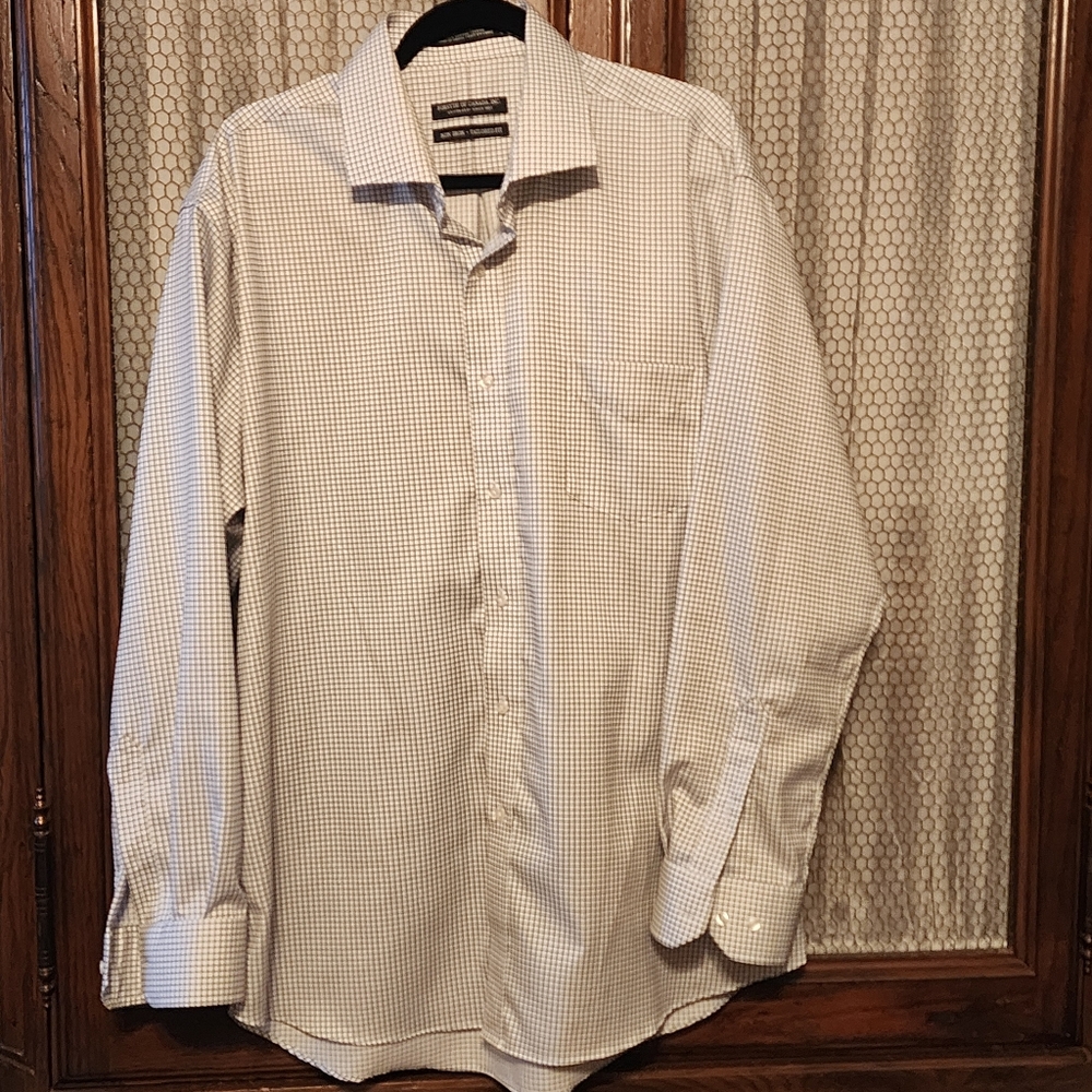 Forsyth of Canada Men Shirt 17.5 x 34/35 White And Black Checkered Button-up